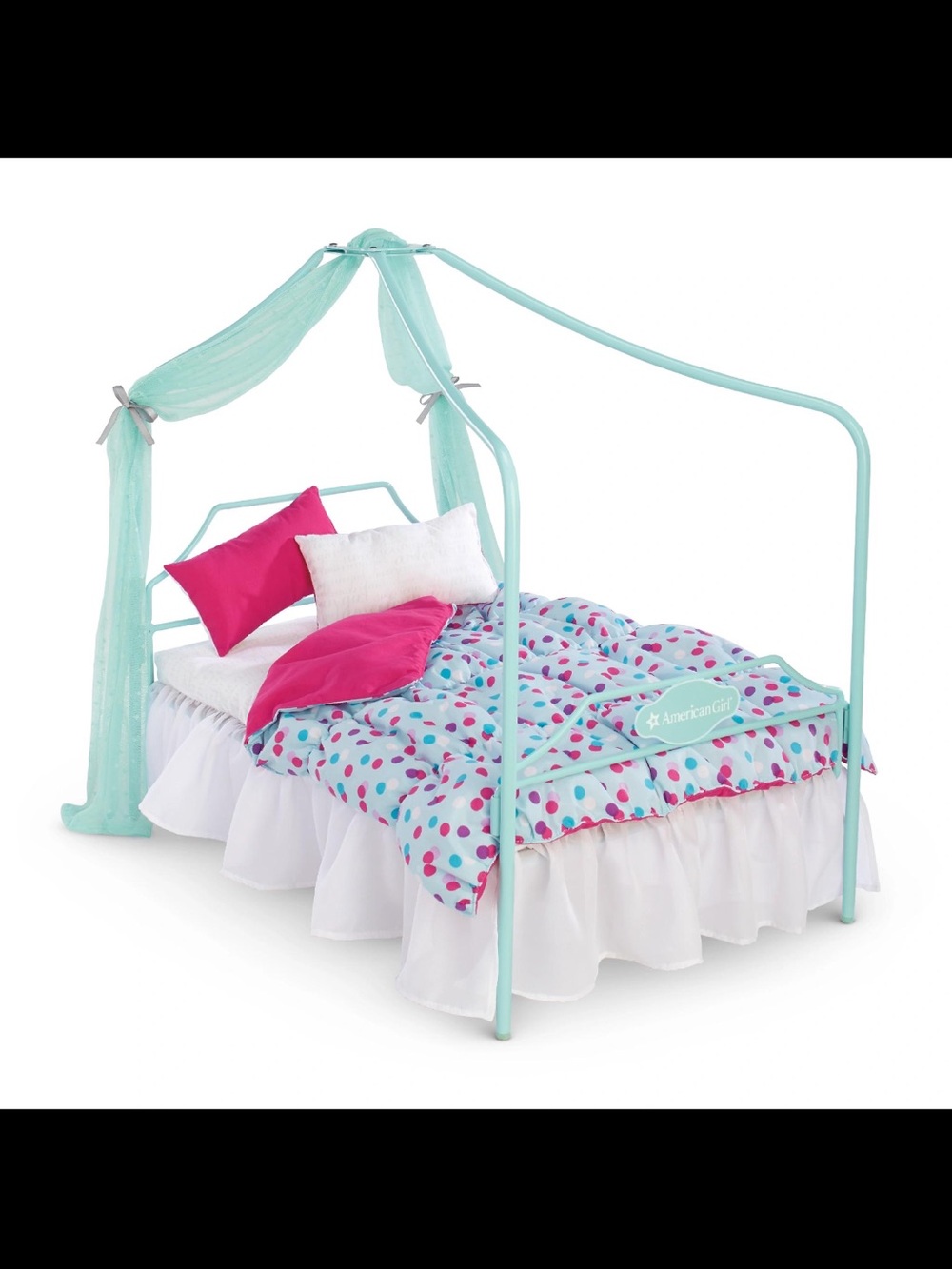 Truly Me Mint Canopy Doll Bed with Pink Polka Dot Bedding